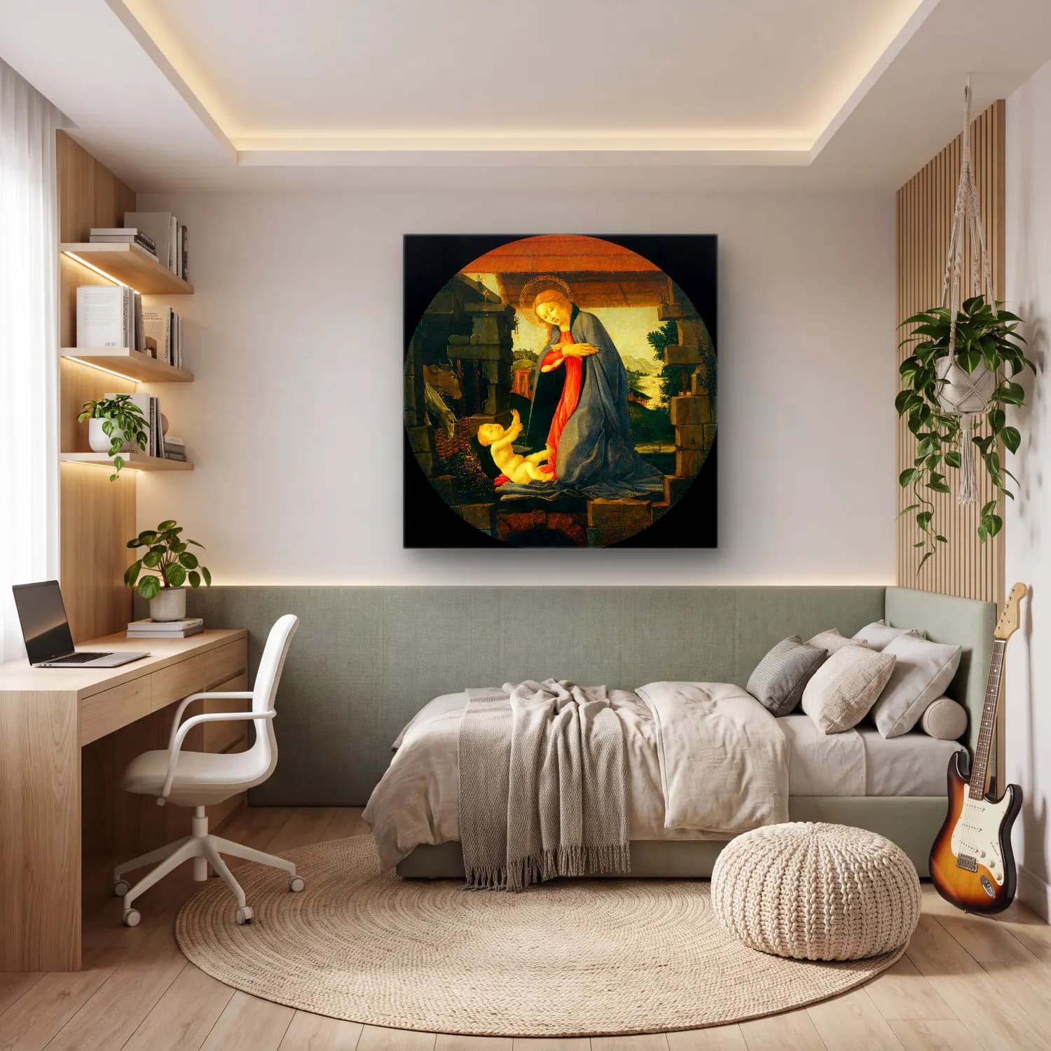 Sandro Botticelli – Dini Sahne No. 17 cam tablo — genç odasında