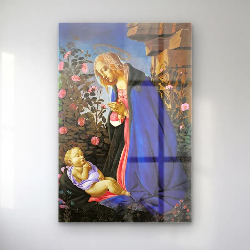 Sandro Botticelli – Anne ve Çocuk – Mavi Tonlar cam tablo — Sandro Botticelli – Anne ve Çocuk – Mavi Tonlar — vintage anne ve çocuk