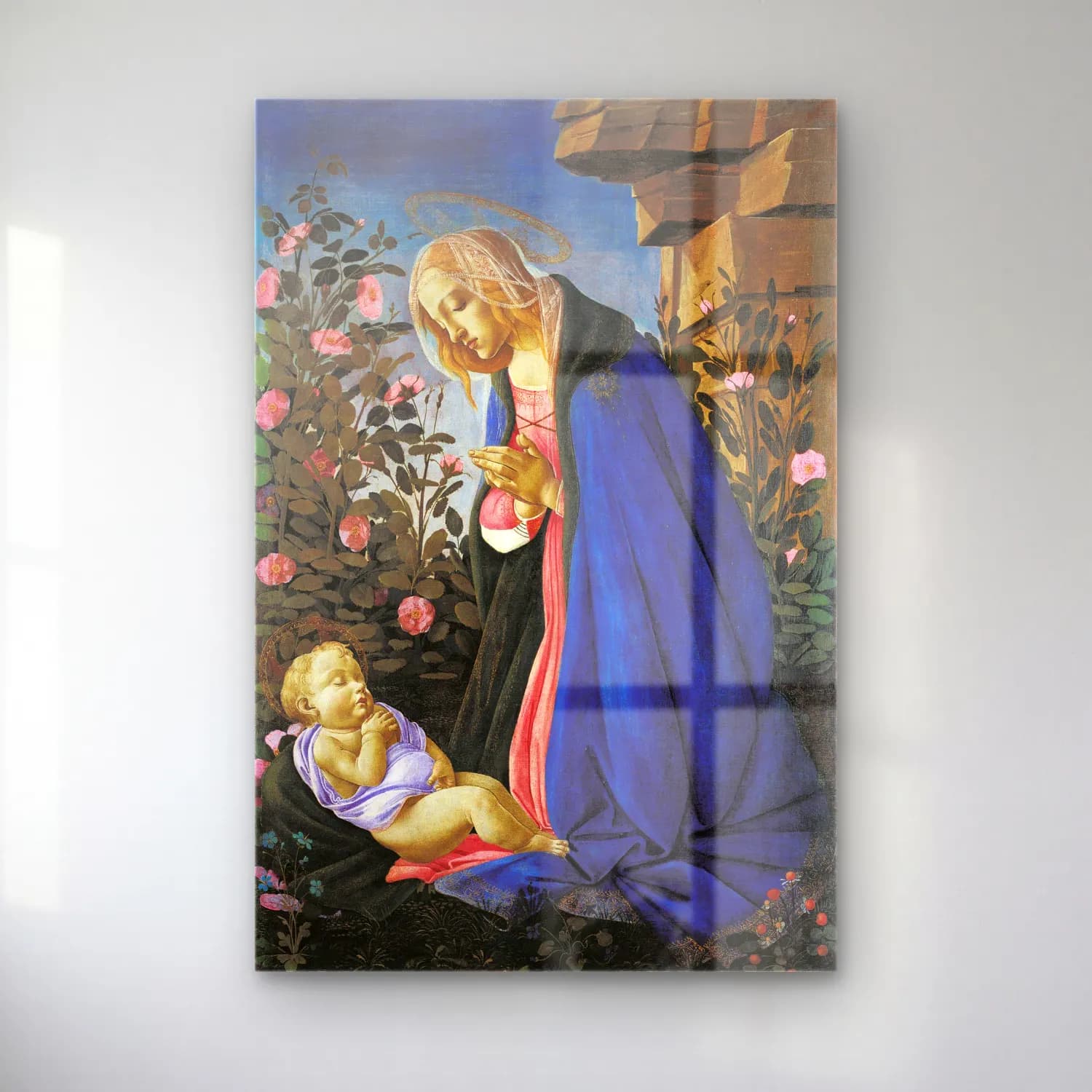 Sandro Botticelli – Anne ve Çocuk – Mavi Tonlar cam tablo — Sandro Botticelli – Anne ve Çocuk – Mavi Tonlar — vintage anne ve çocuk