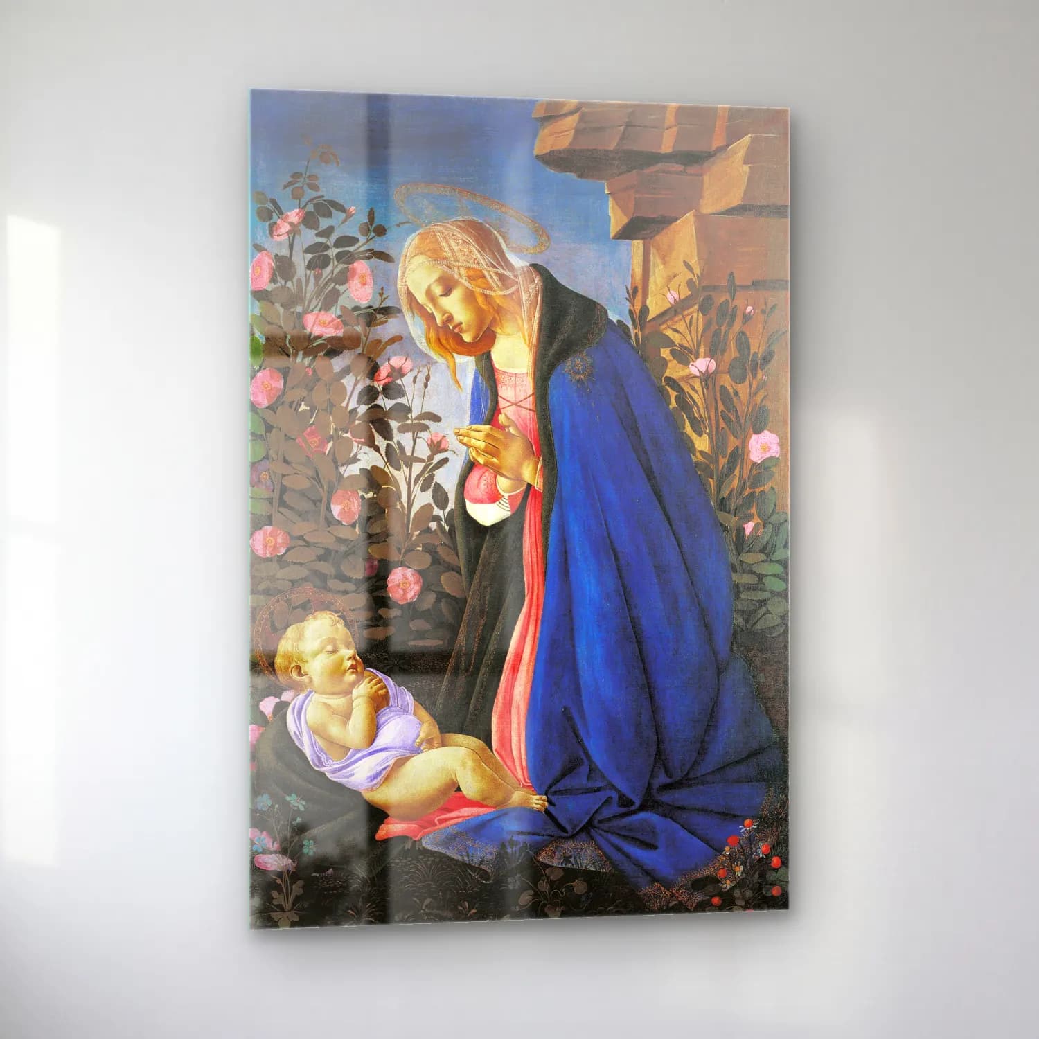 Sandro Botticelli – Anne ve Çocuk – Mavi Tonlar cam tablo — sol açıdan görünüm