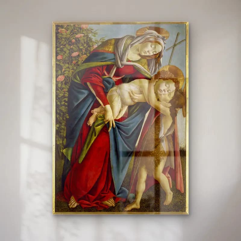 Sandro Botticelli – Anne ve Çocuk – Yeşil Tonlar cam tablo — Sandro Botticelli – Anne ve Çocuk – Yeşil Tonlar — yağlı boya anne ve çocuk