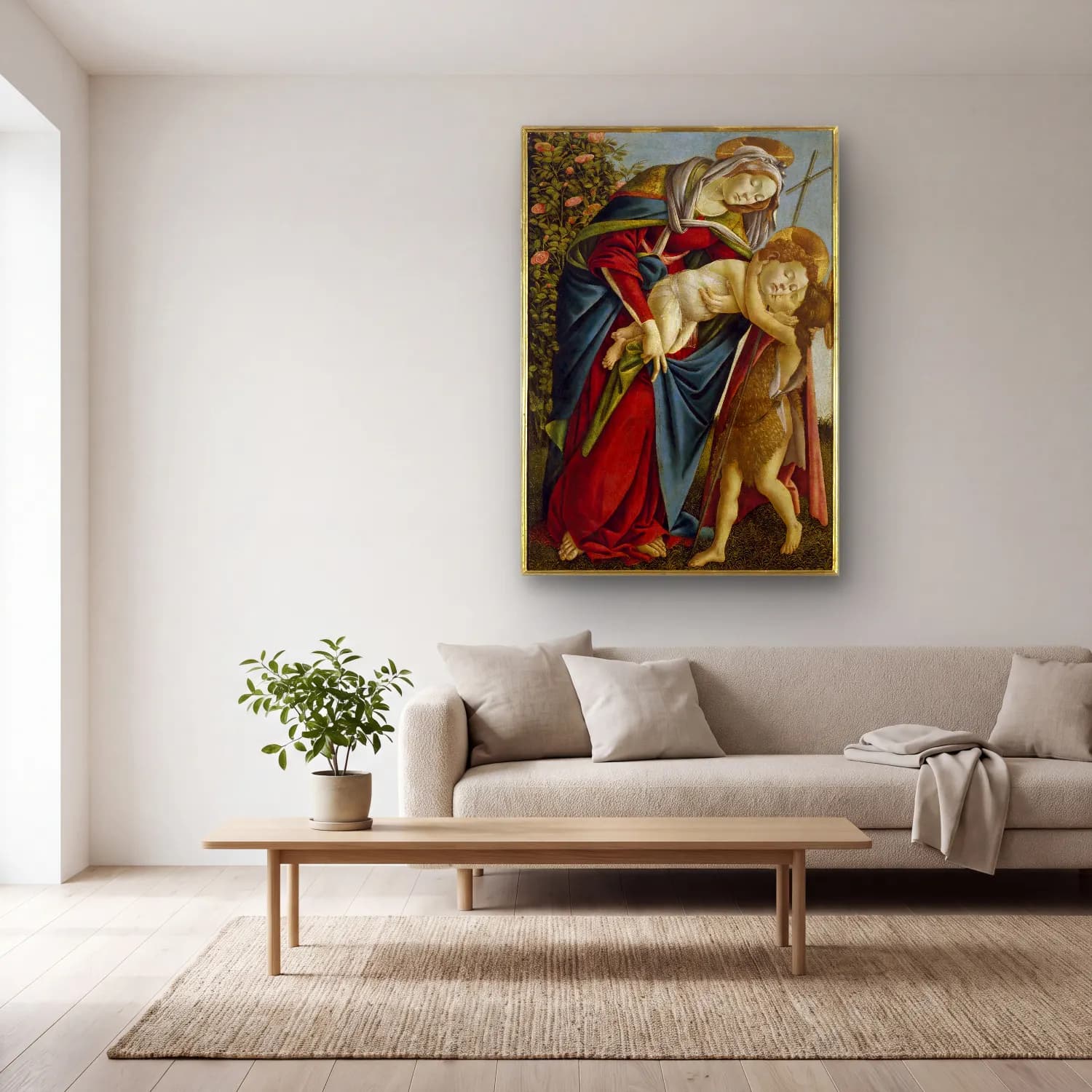 Sandro Botticelli – Anne ve Çocuk – Yeşil Tonlar cam tablo — açık renk salonda