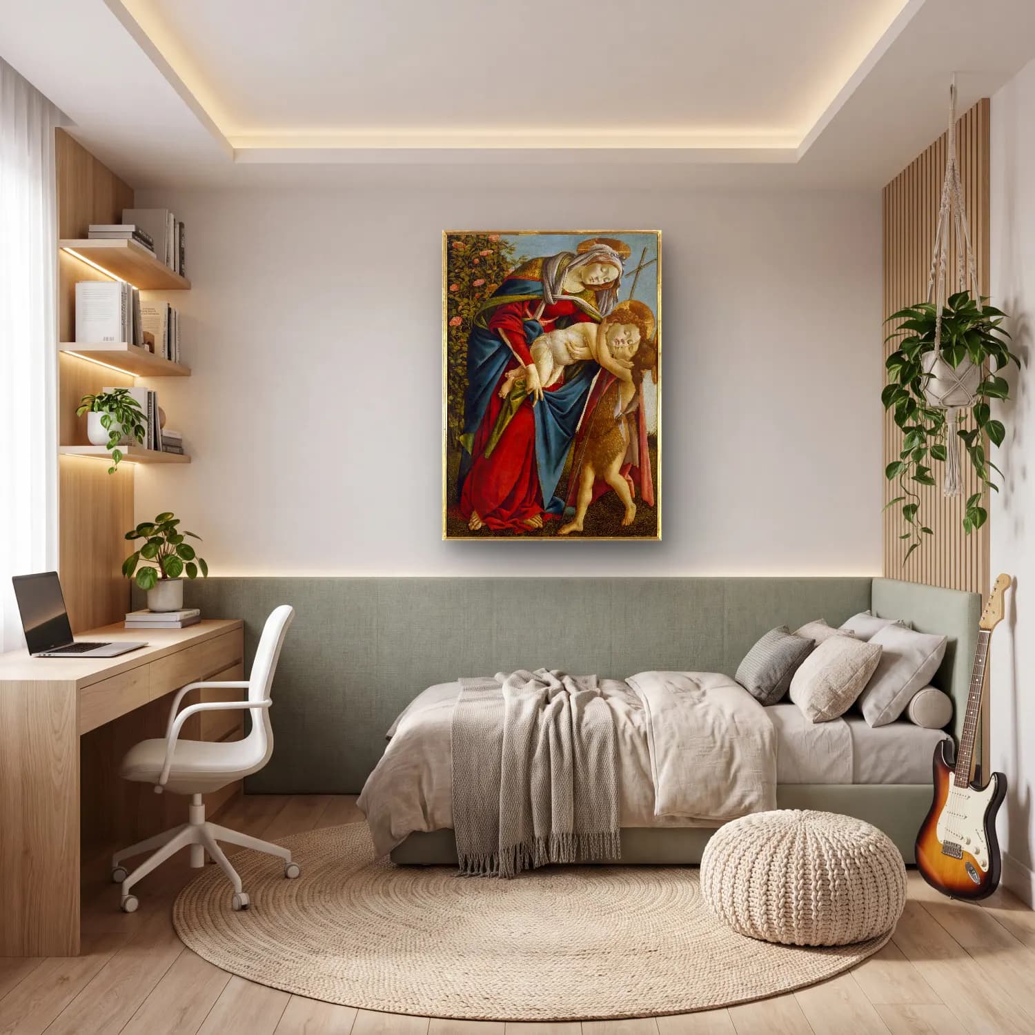 Sandro Botticelli – Anne ve Çocuk – Yeşil Tonlar cam tablo — genç odasında