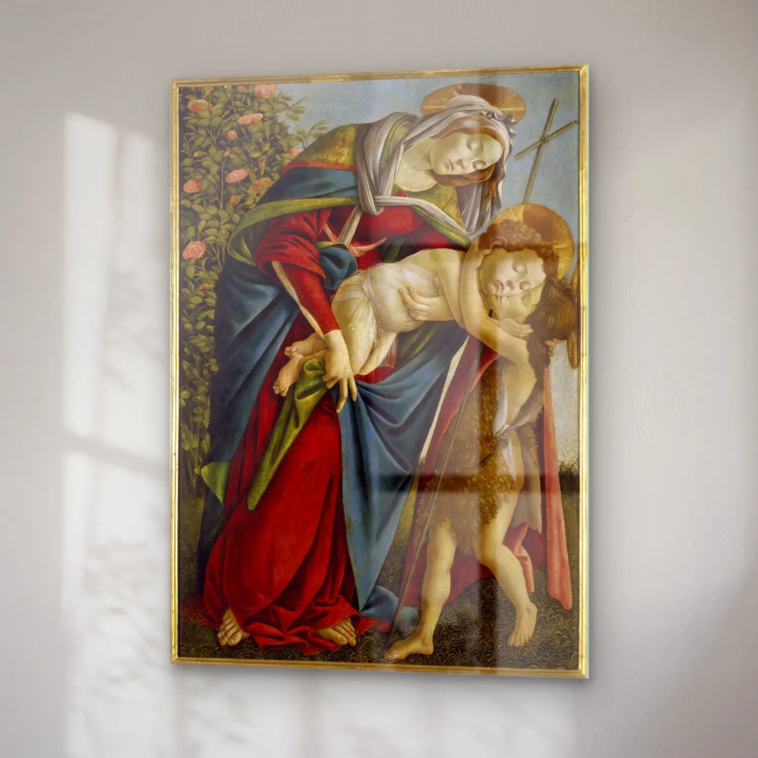 Sandro Botticelli – Anne ve Çocuk – Yeşil Tonlar cam tablo — sağ açıdan görünüm