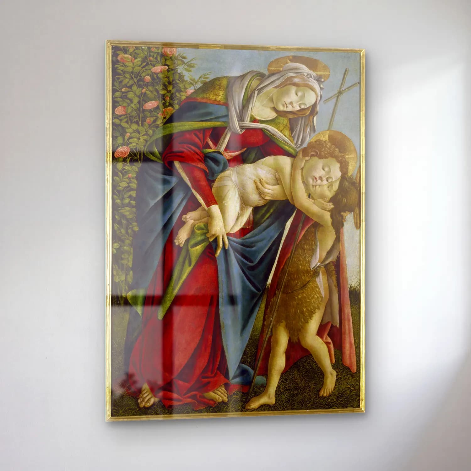 Sandro Botticelli – Anne ve Çocuk – Yeşil Tonlar cam tablo — sol açıdan görünüm