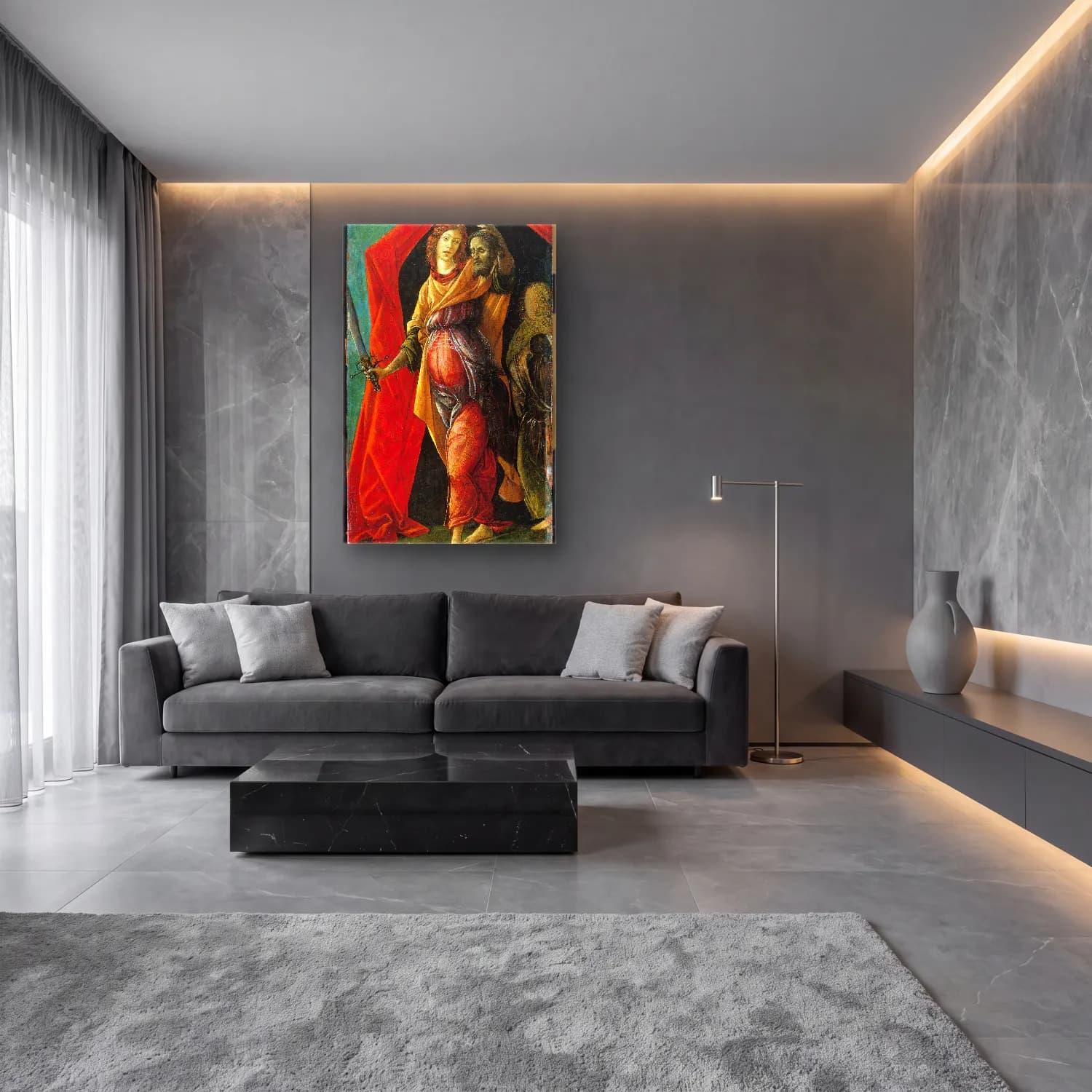 Sandro Botticelli – Melek – Kırmızı Tonlar cam tablo — lüks salon duvarında