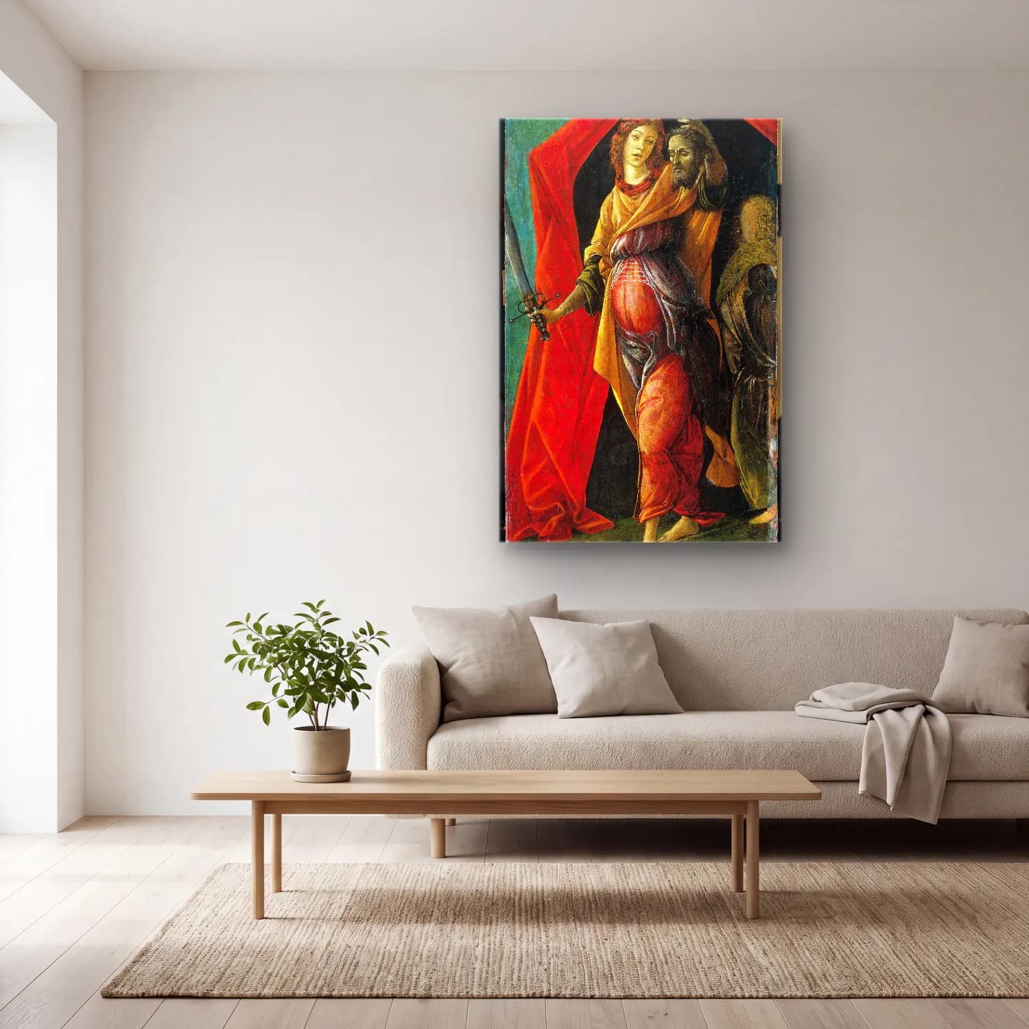 Sandro Botticelli – Melek – Kırmızı Tonlar cam tablo — açık renk salonda