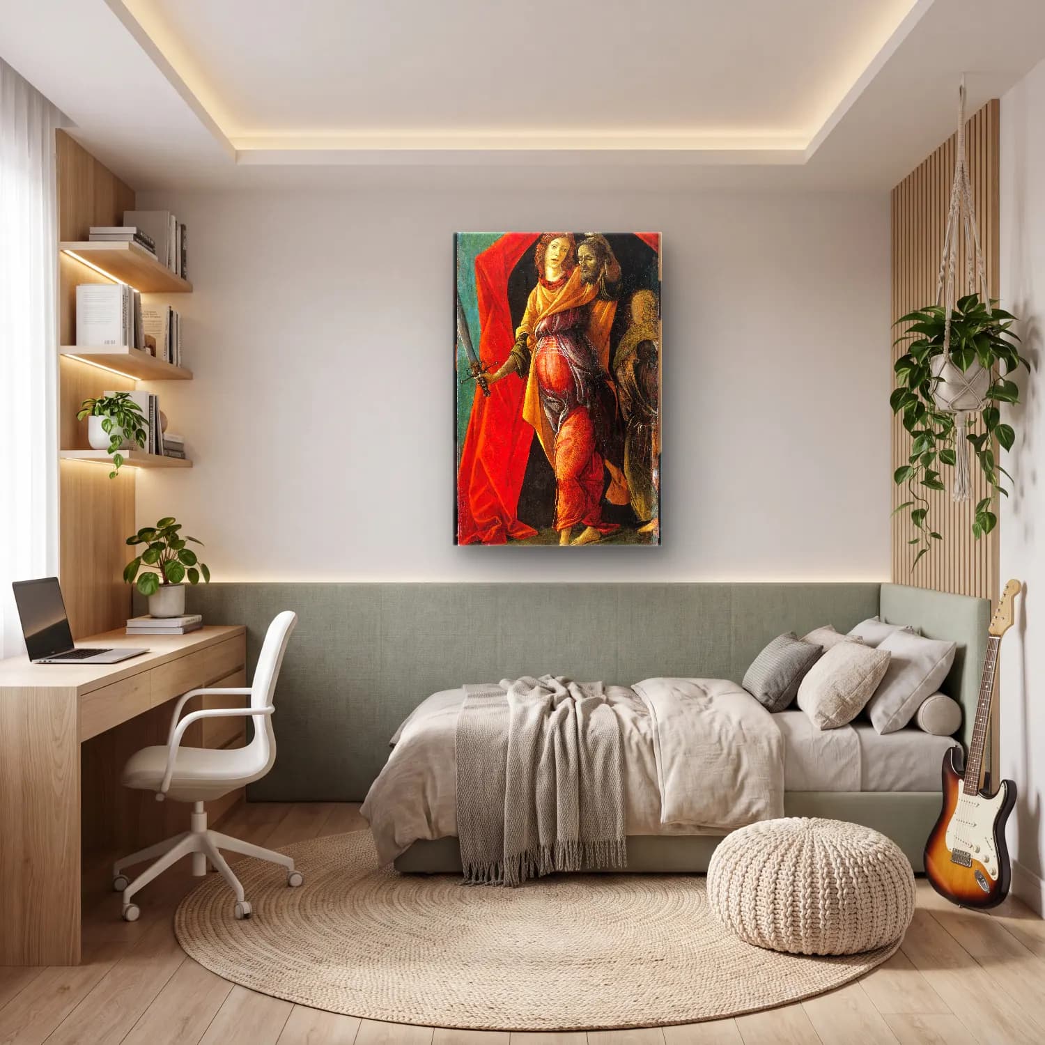 Sandro Botticelli – Melek – Kırmızı Tonlar cam tablo — genç odasında