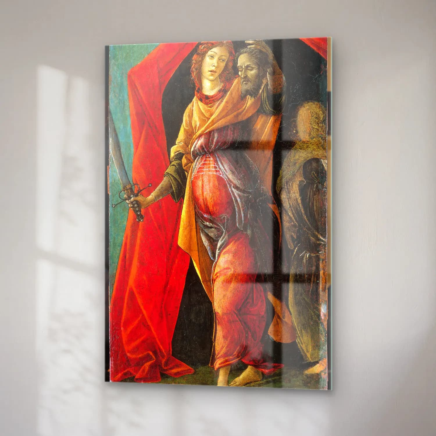 Sandro Botticelli – Melek – Kırmızı Tonlar cam tablo — sağ açıdan görünüm