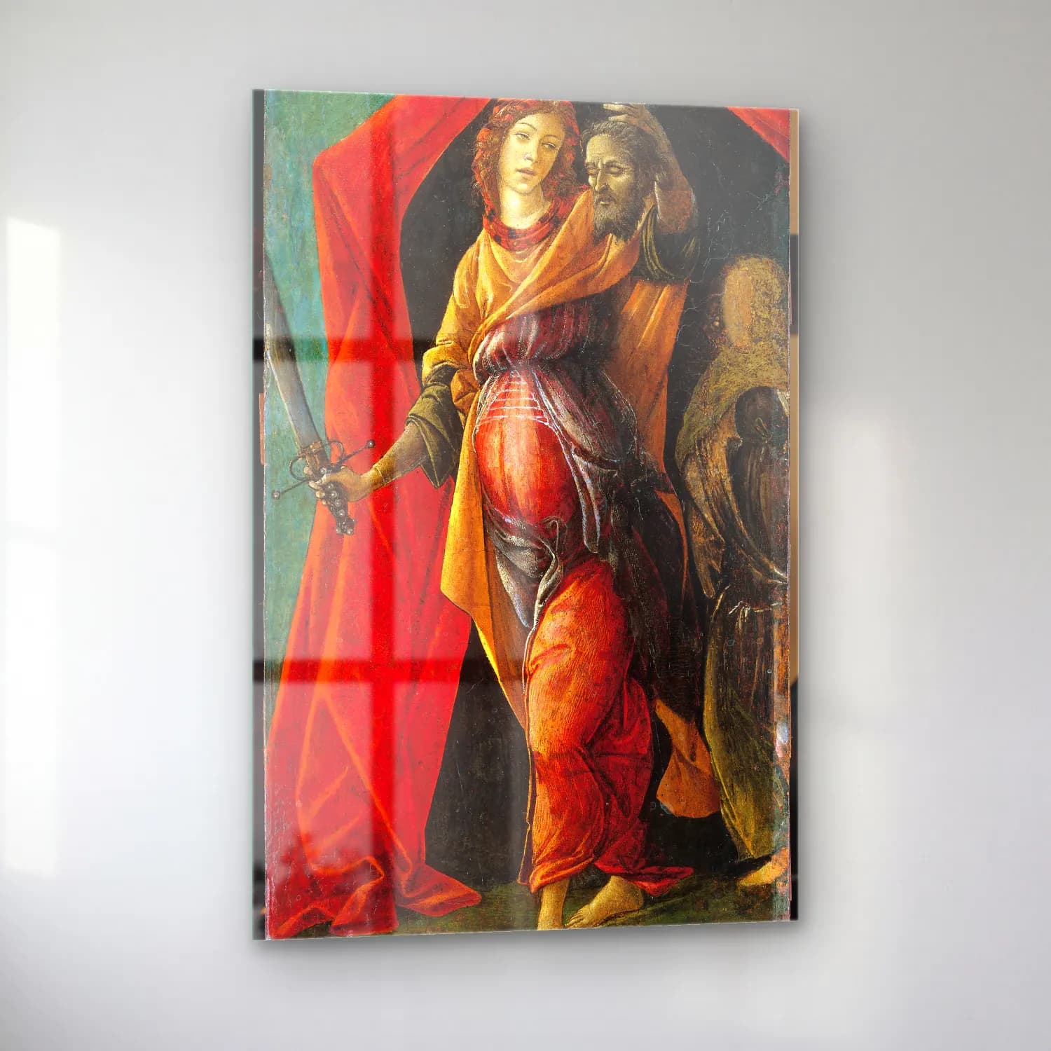 Sandro Botticelli – Melek – Kırmızı Tonlar cam tablo — sol açıdan görünüm
