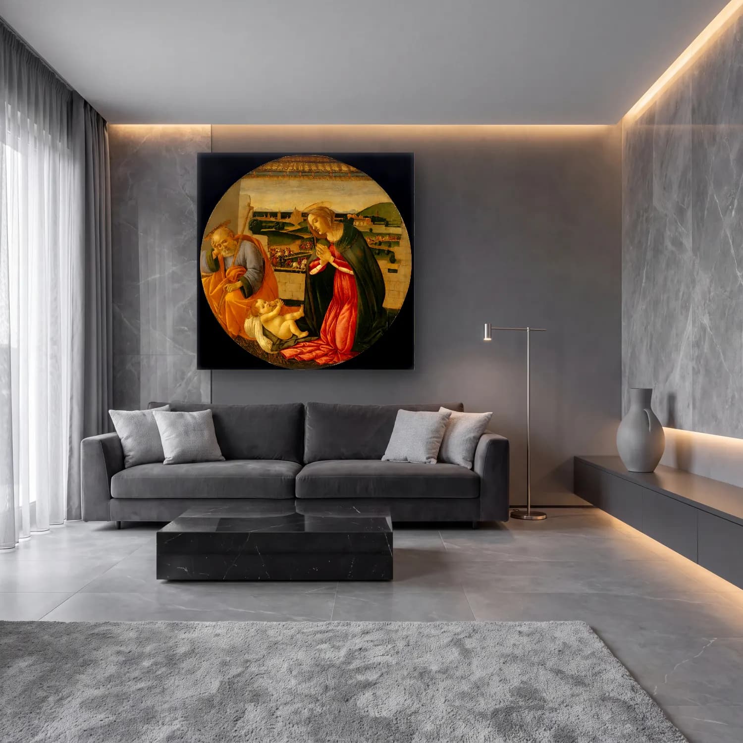 Sandro Botticelli – Dini Sahne No. 23 cam tablo — lüks salon duvarında