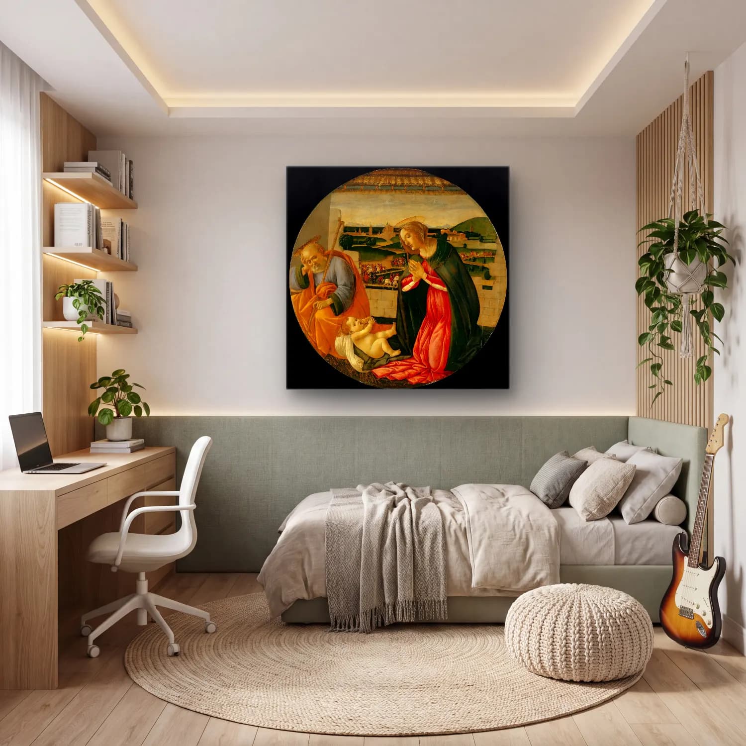 Sandro Botticelli – Dini Sahne No. 23 cam tablo — genç odasında