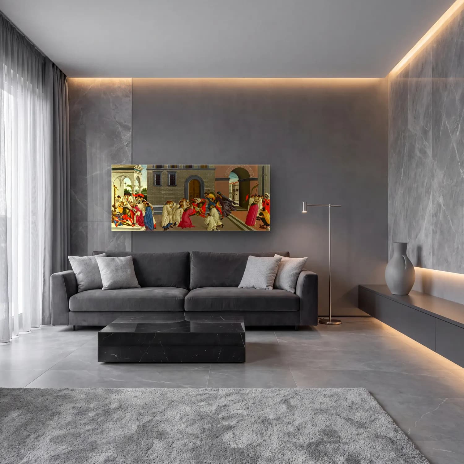 Sandro Botticelli – Dini Sahne No. 27 cam tablo — lüks salon duvarında