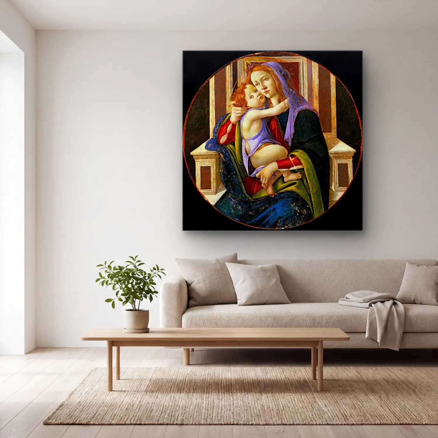 Sandro Botticelli – Anne ve Çocuk No. 5 cam tablo — açık renk salonda