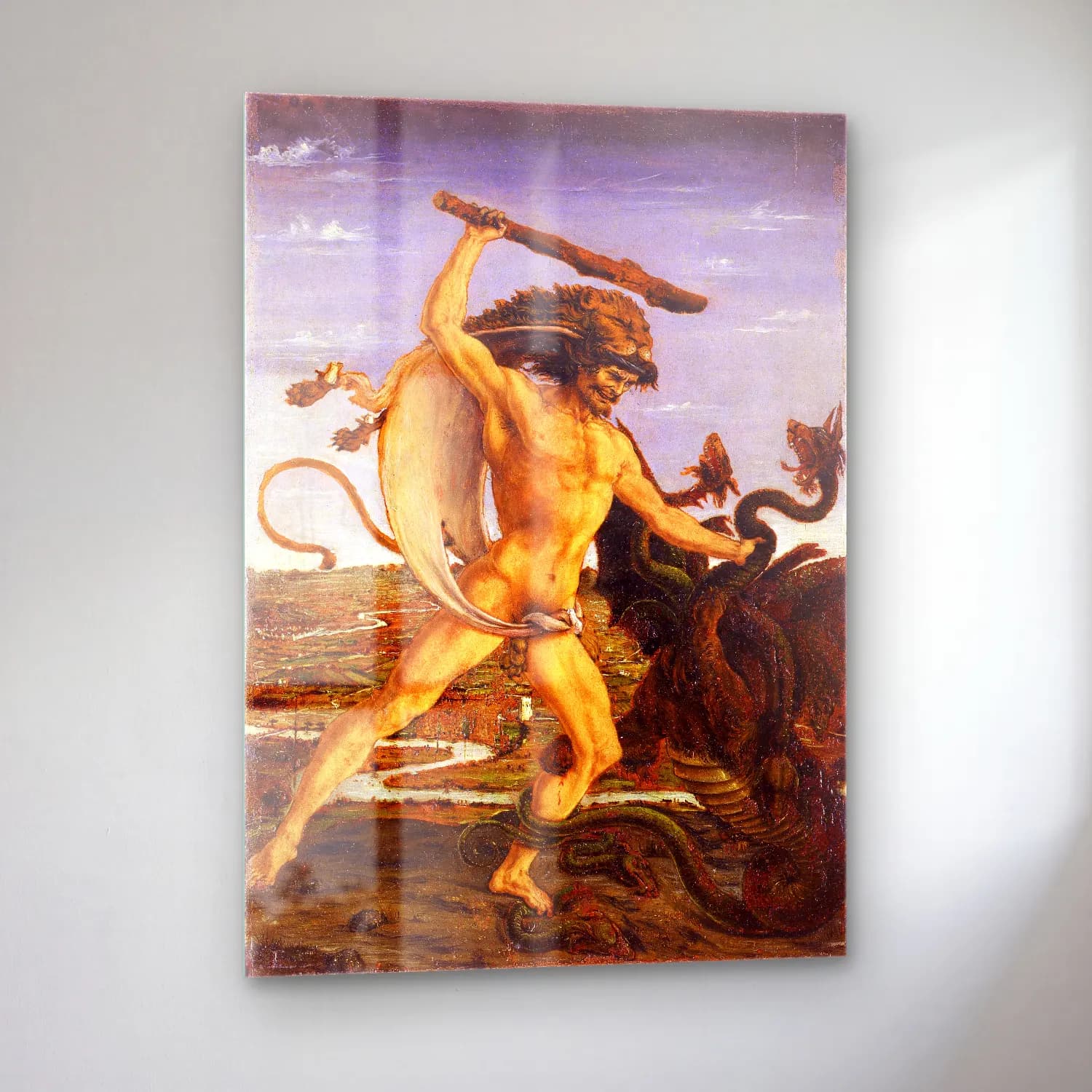 Sandro Botticelli – Mitolojik Sahne – Kırmızı Tonlar cam tablo — sol açıdan görünüm