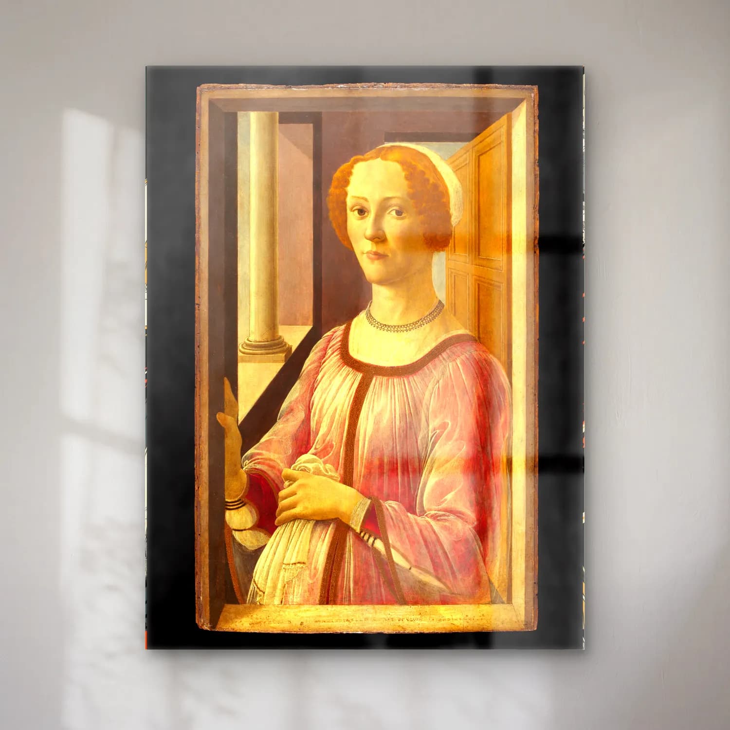 Sandro Botticelli – Kadın Portresi – Pembe Tonlar cam tablo — Sandro Botticelli – Kadın Portresi – Pembe Tonlar — yağlı boya kadın portresi