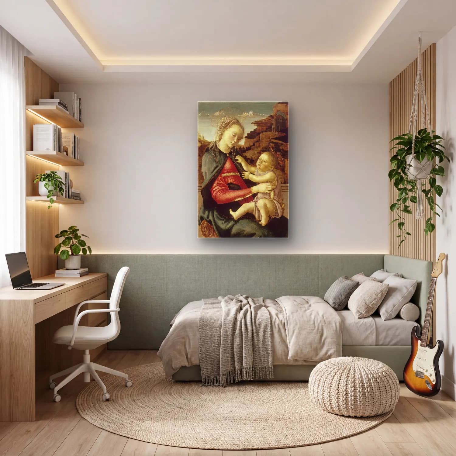 Sandro Botticelli – Anne ve Çocuk – Bej Tonlar cam tablo — genç odasında