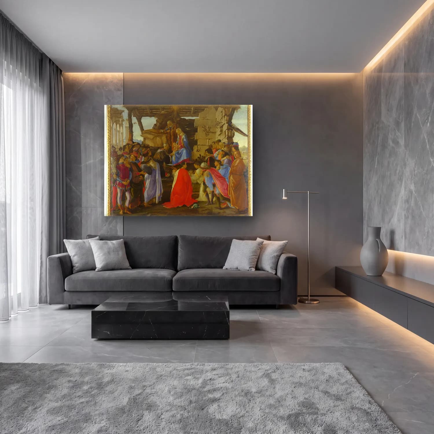 Sandro Botticelli – Dini Sahne No. 33 cam tablo — lüks salon duvarında