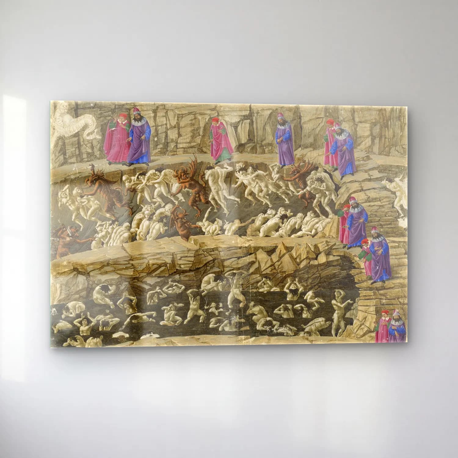 Sandro Botticelli – Mitolojik Sahne No. 12 cam tablo — sol açıdan görünüm