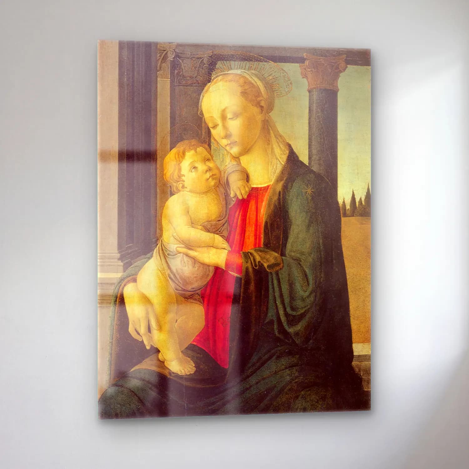 Sandro Botticelli – Anne ve Çocuk No. 7 cam tablo — sol açıdan görünüm