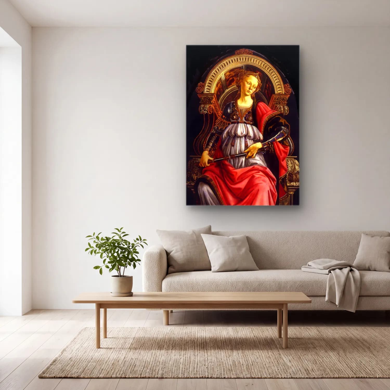 Sandro Botticelli – Şövalye cam tablo — açık renk salonda