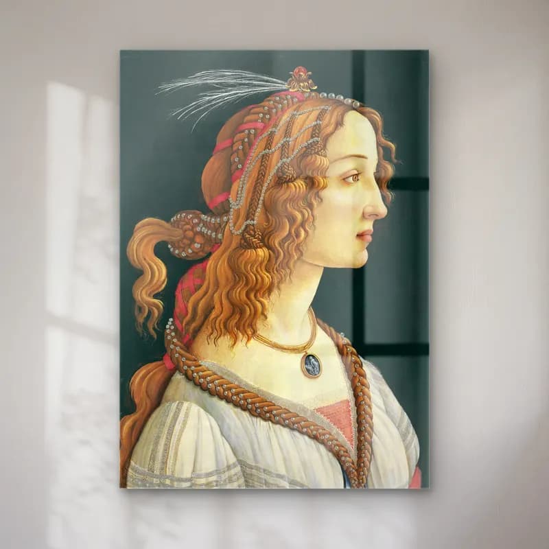 Sandro Botticelli – Kadın Portresi – Kırmızı Tonlar cam tablo — Sandro Botticelli – Kadın Portresi – Kırmızı Tonlar — yağlı boya kadın portresi