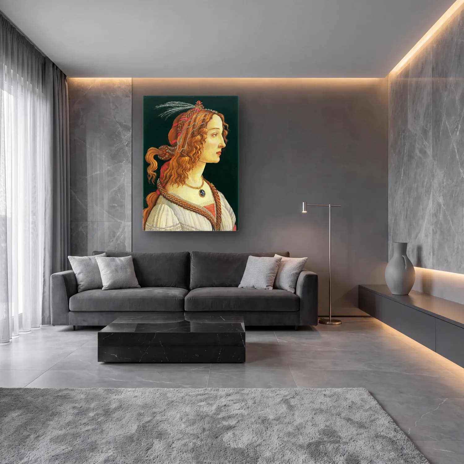 Sandro Botticelli – Kadın Portresi – Kırmızı Tonlar cam tablo — lüks salon duvarında