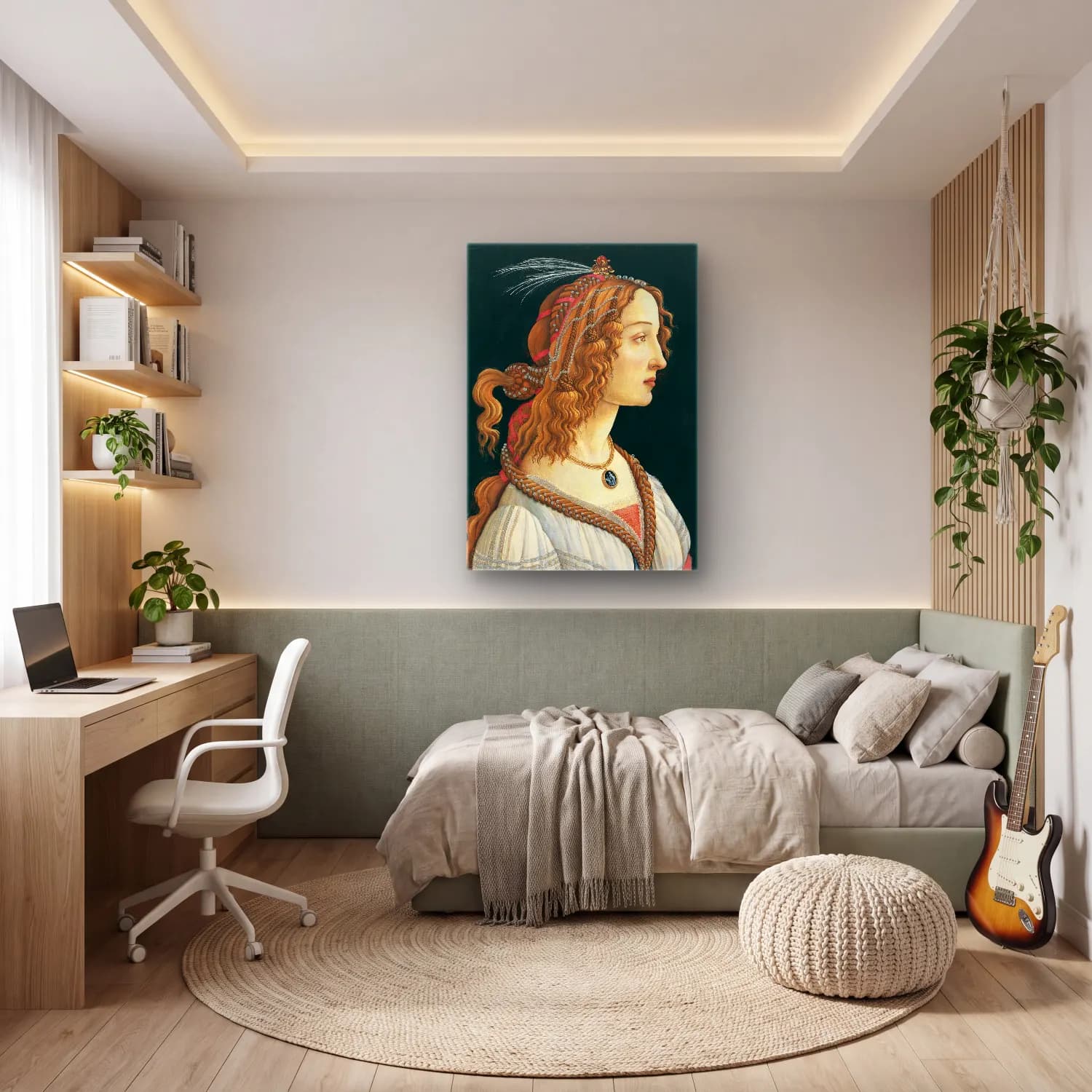 Sandro Botticelli – Kadın Portresi – Kırmızı Tonlar cam tablo — genç odasında