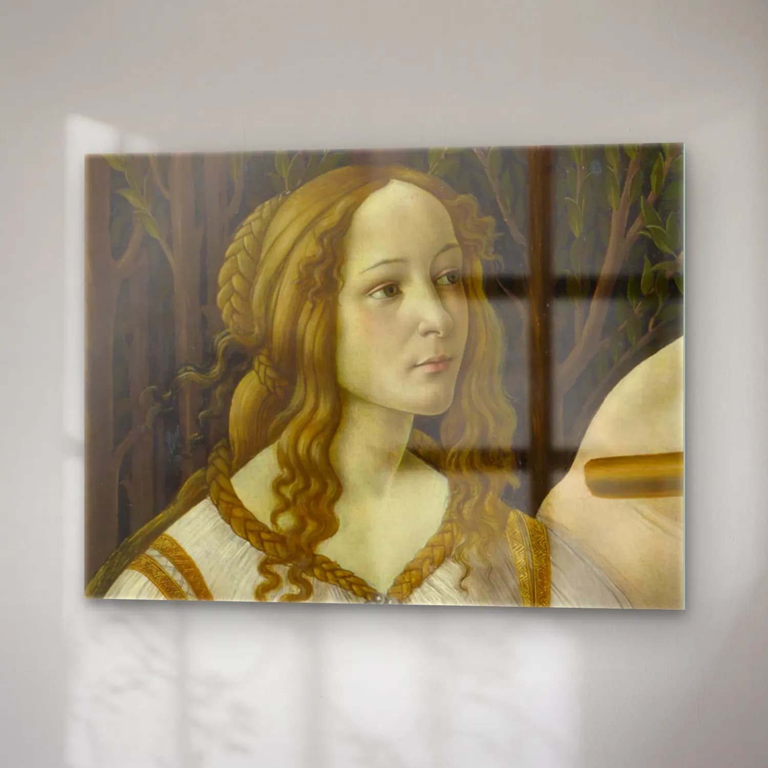 Sandro Botticelli – Kadın Portresi – Sarı Tonlar cam tablo — sağ açıdan görünüm
