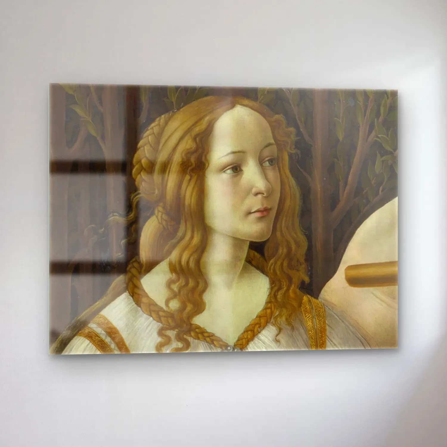 Sandro Botticelli – Kadın Portresi – Sarı Tonlar cam tablo — sol açıdan görünüm