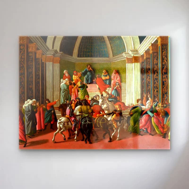 Sandro Botticelli – Dini Sahne – Yeşil Tonlar cam tablo — Sandro Botticelli – Dini Sahne – Yeşil Tonlar — yağlı boya dini sahne