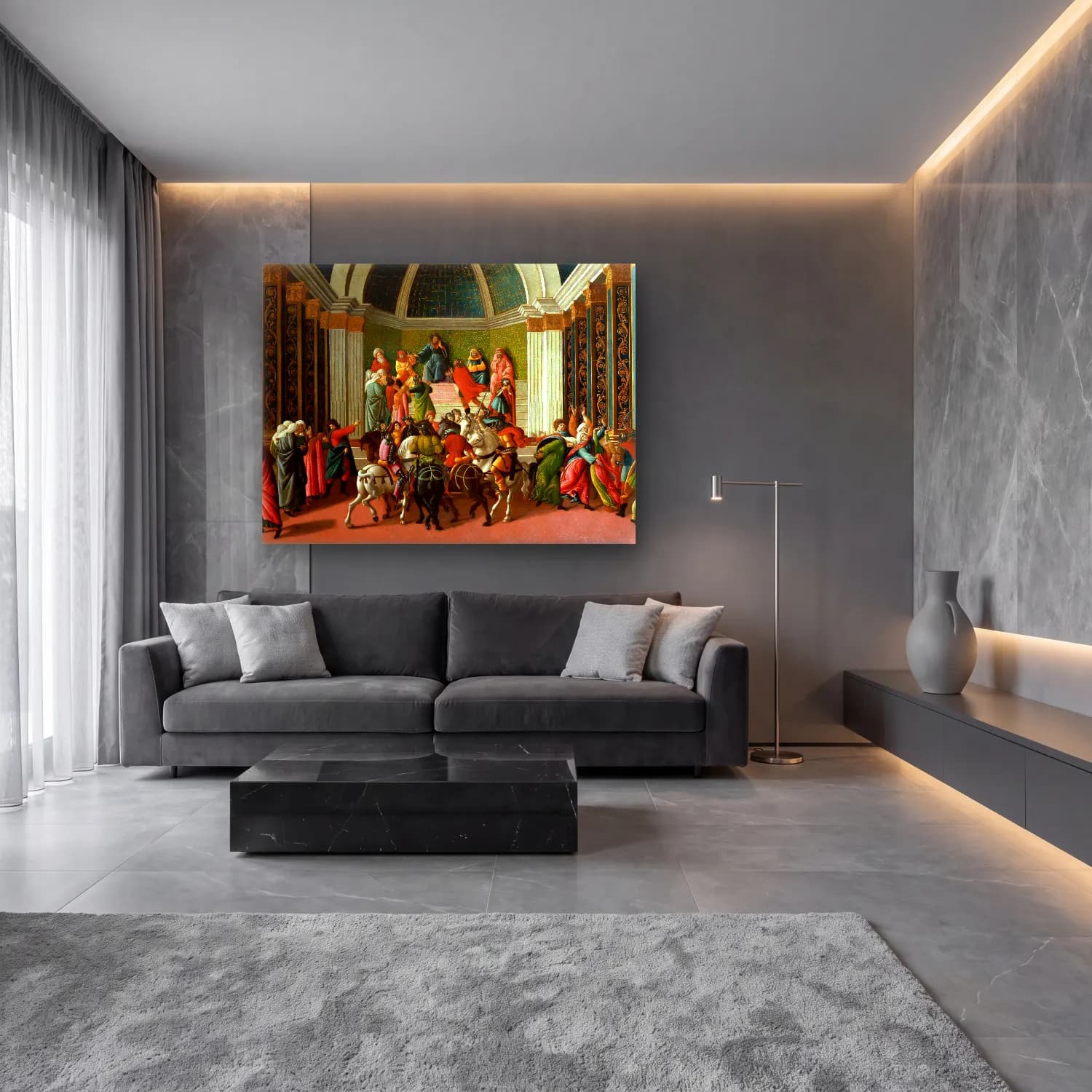 Sandro Botticelli – Dini Sahne – Yeşil Tonlar cam tablo — lüks salon duvarında