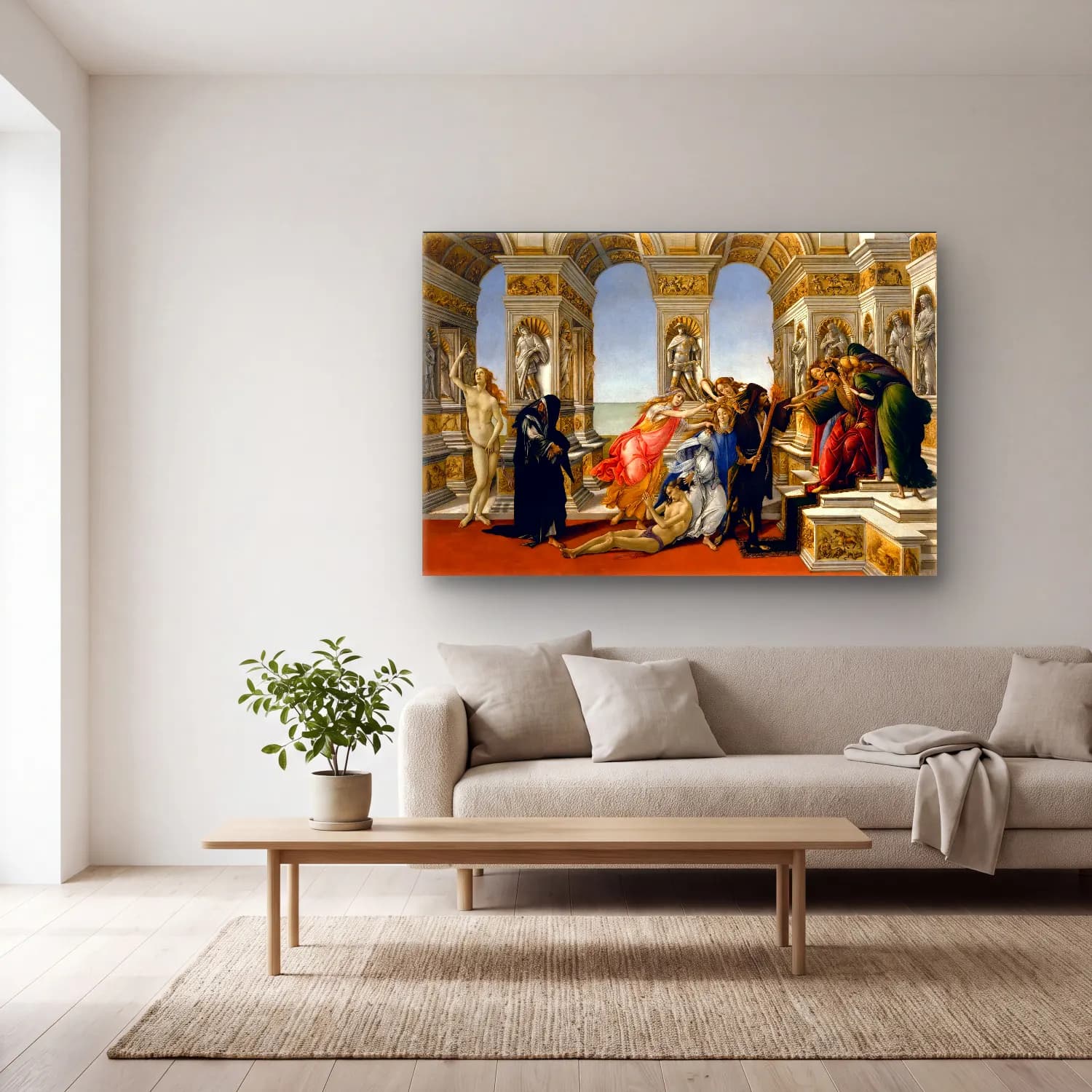 Sandro Botticelli – Dini Sahne – Siyah Beyaz Tonlar cam tablo — açık renk salonda
