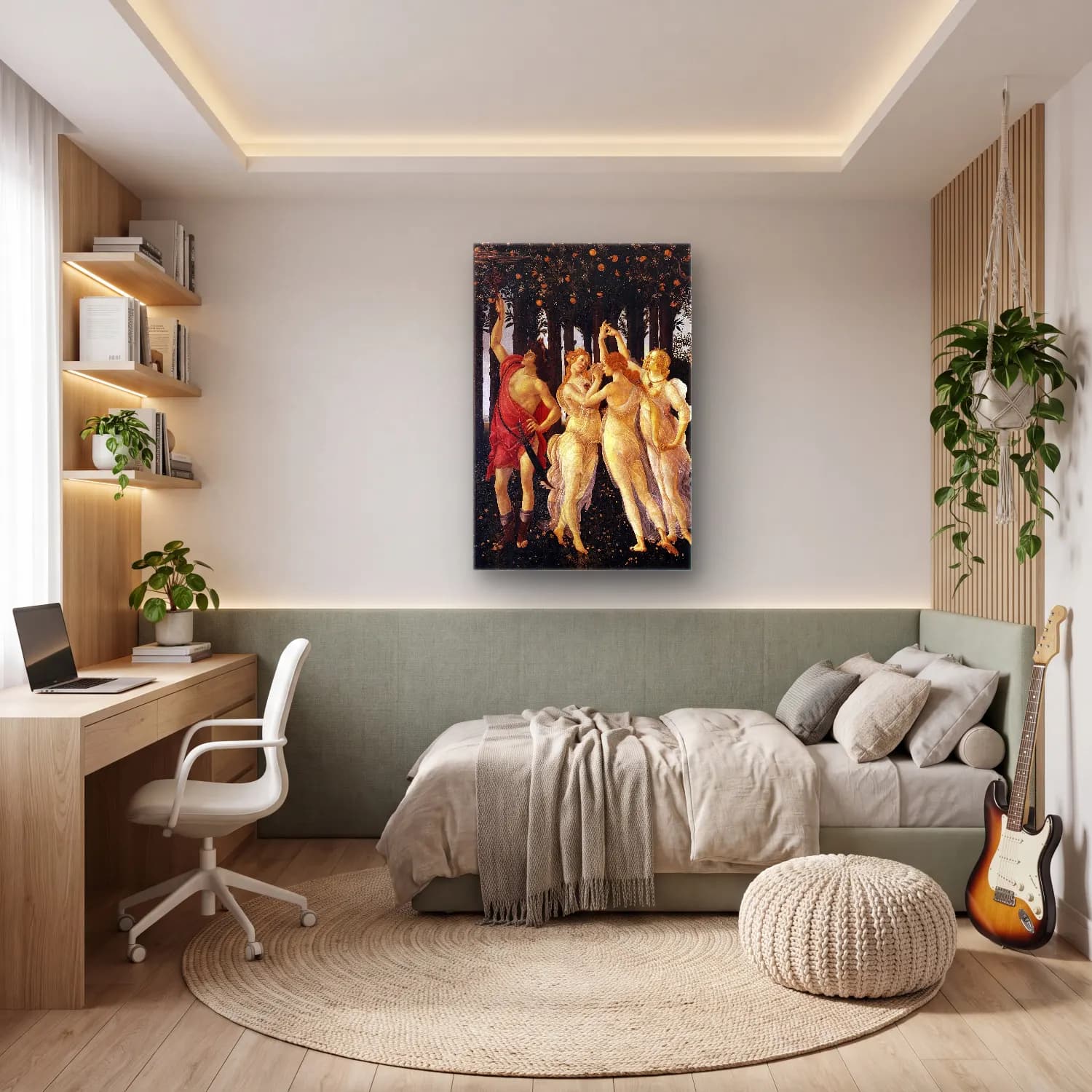 Sandro Botticelli – Mitolojik Sahne No. 14 cam tablo — genç odasında