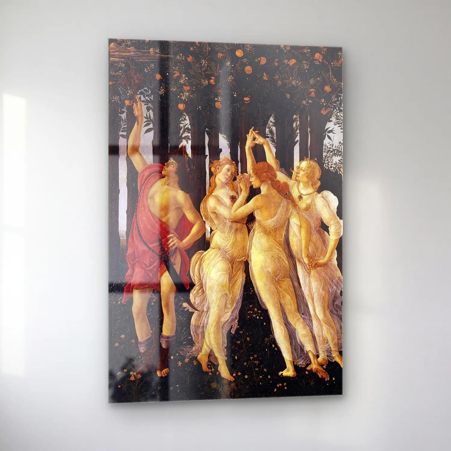 Sandro Botticelli – Mitolojik Sahne No. 14 cam tablo — sol açıdan görünüm