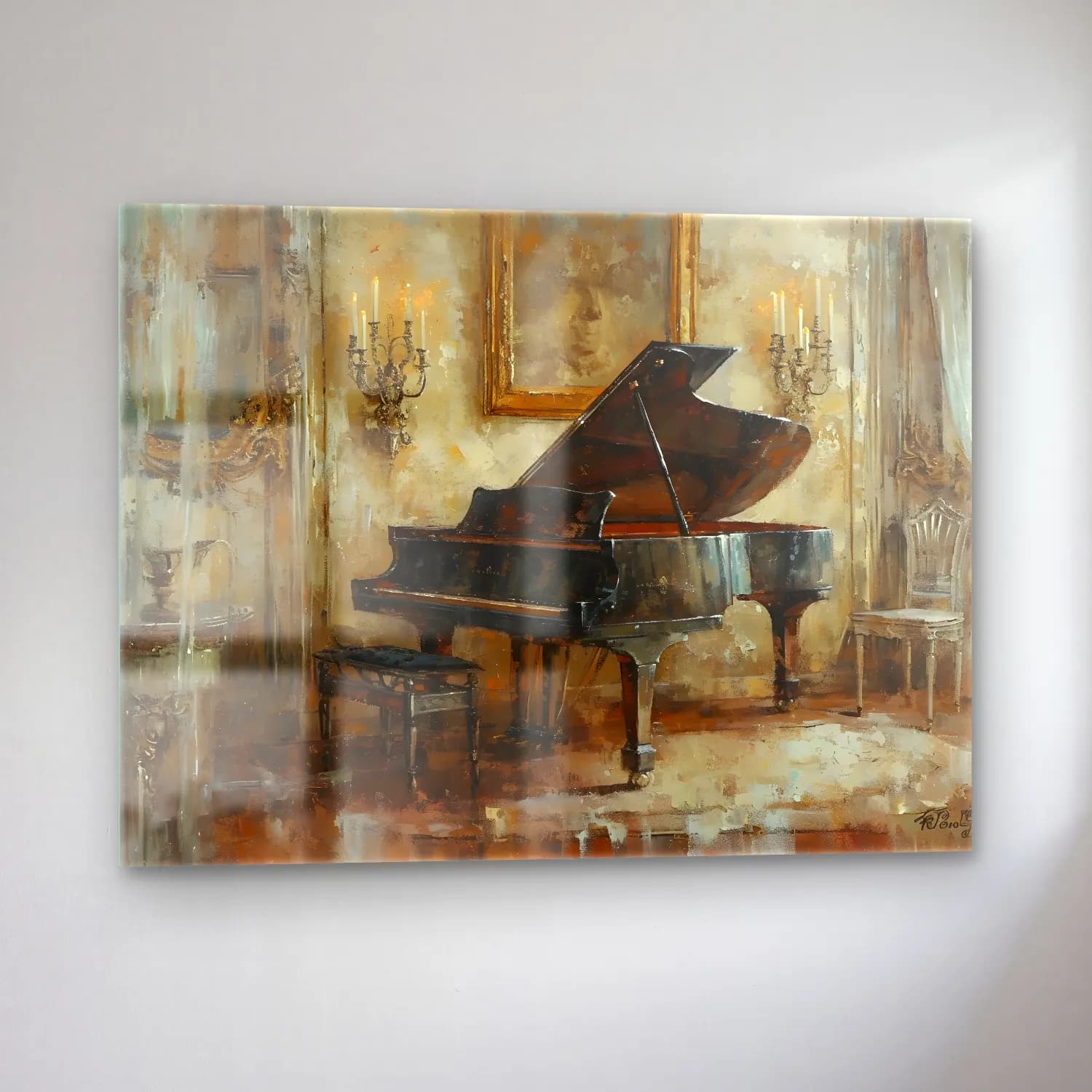 Yağlı Boya Piyano No. 6 cam tablo — sol açıdan görünüm