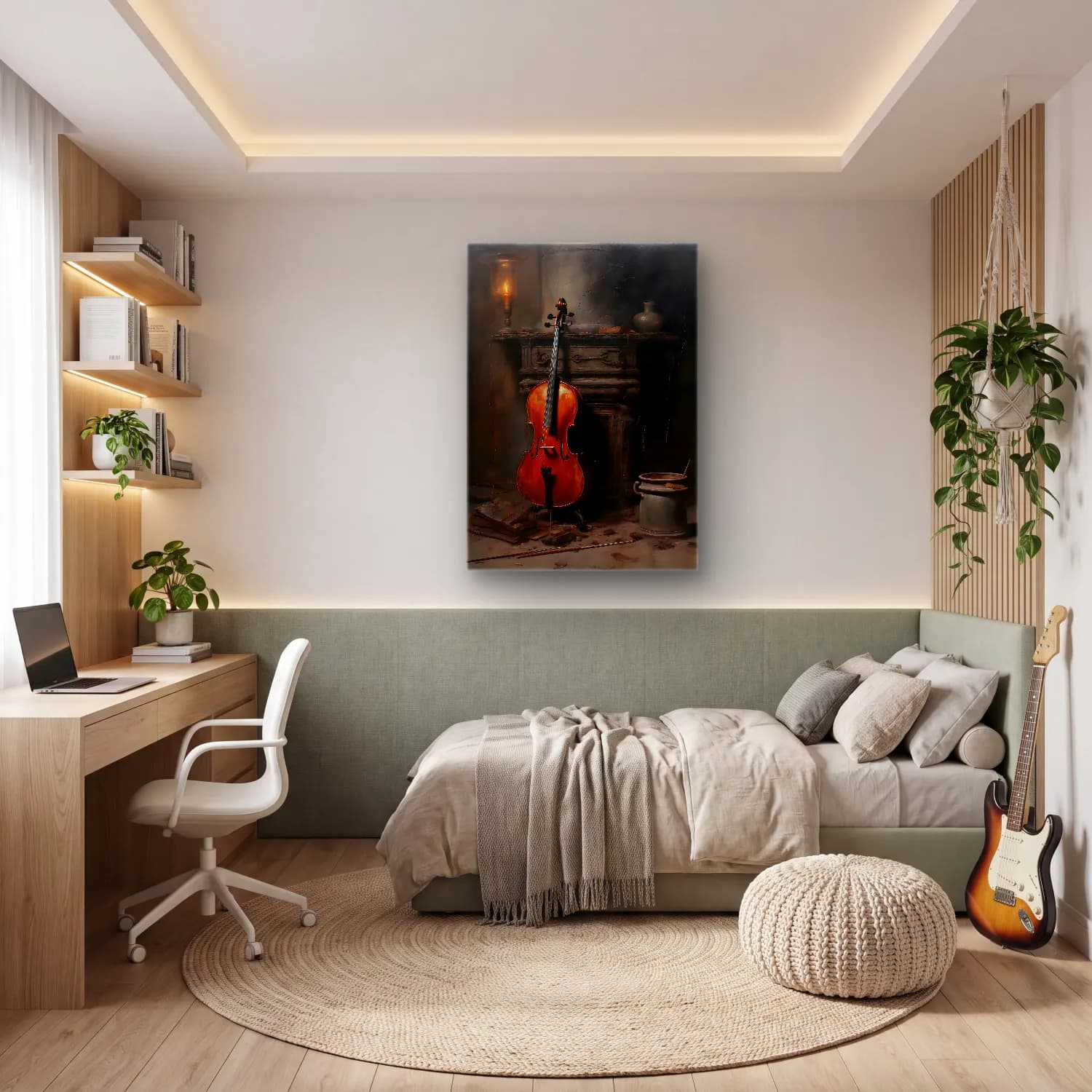 Yağlı Boya Gitar cam tablo — genç odasında