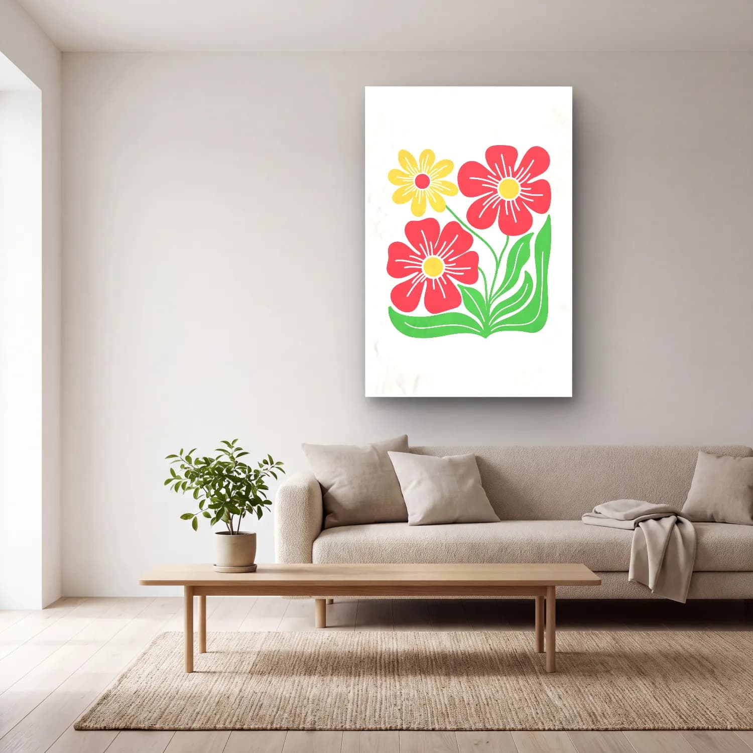 Pastel Çiçek Deseni No. 12 cam tablo — açık renk salonda