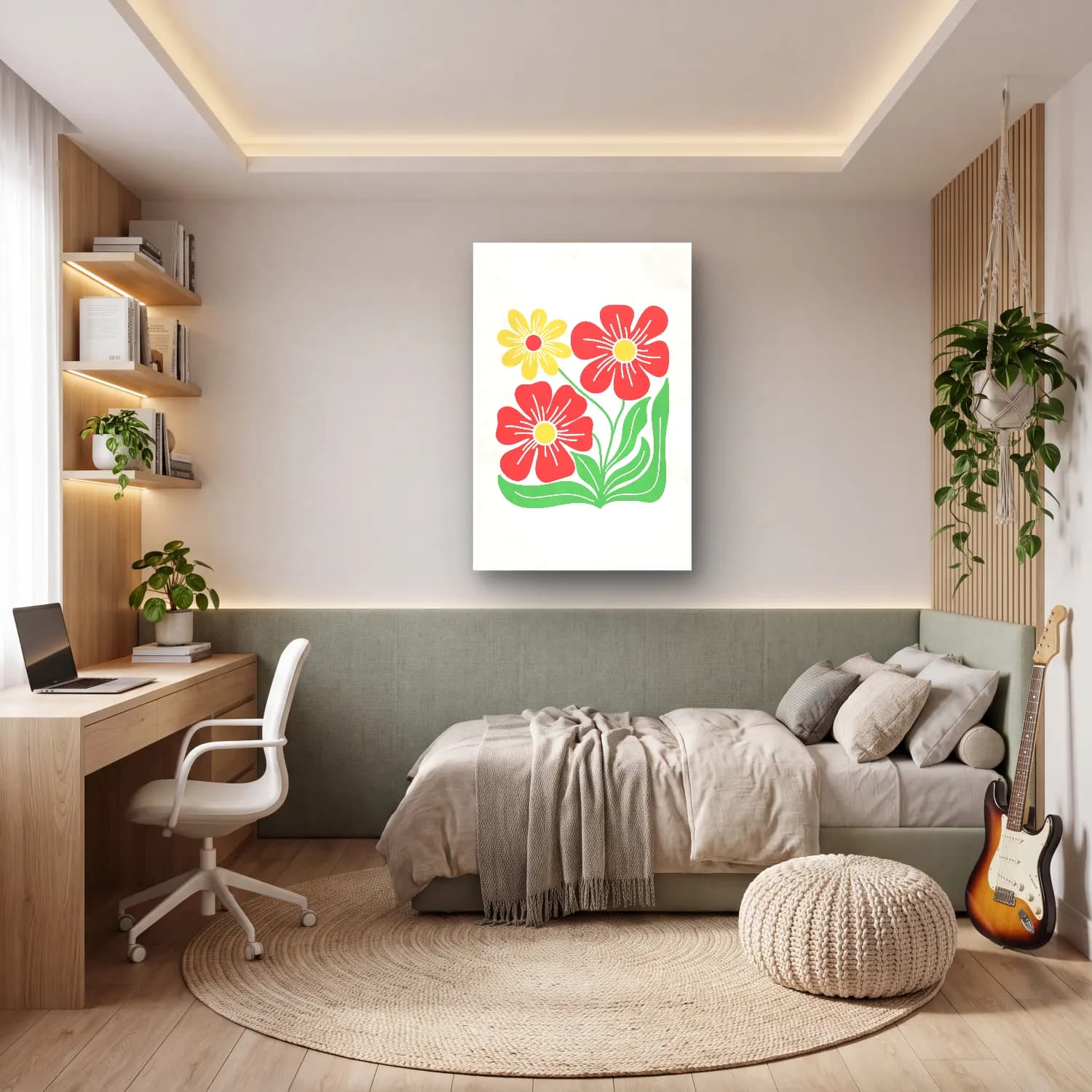 Pastel Çiçek Deseni No. 12 cam tablo — genç odasında