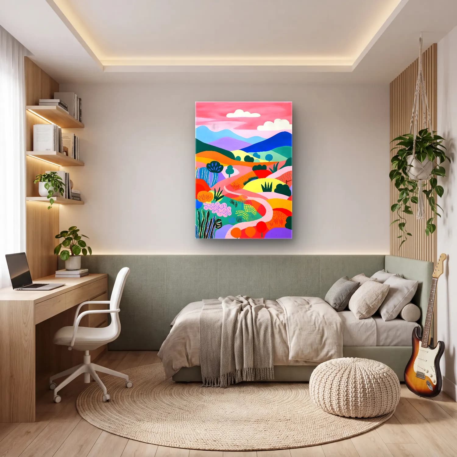 Boho Renk Alanları No. 6 cam tablo — genç odasında