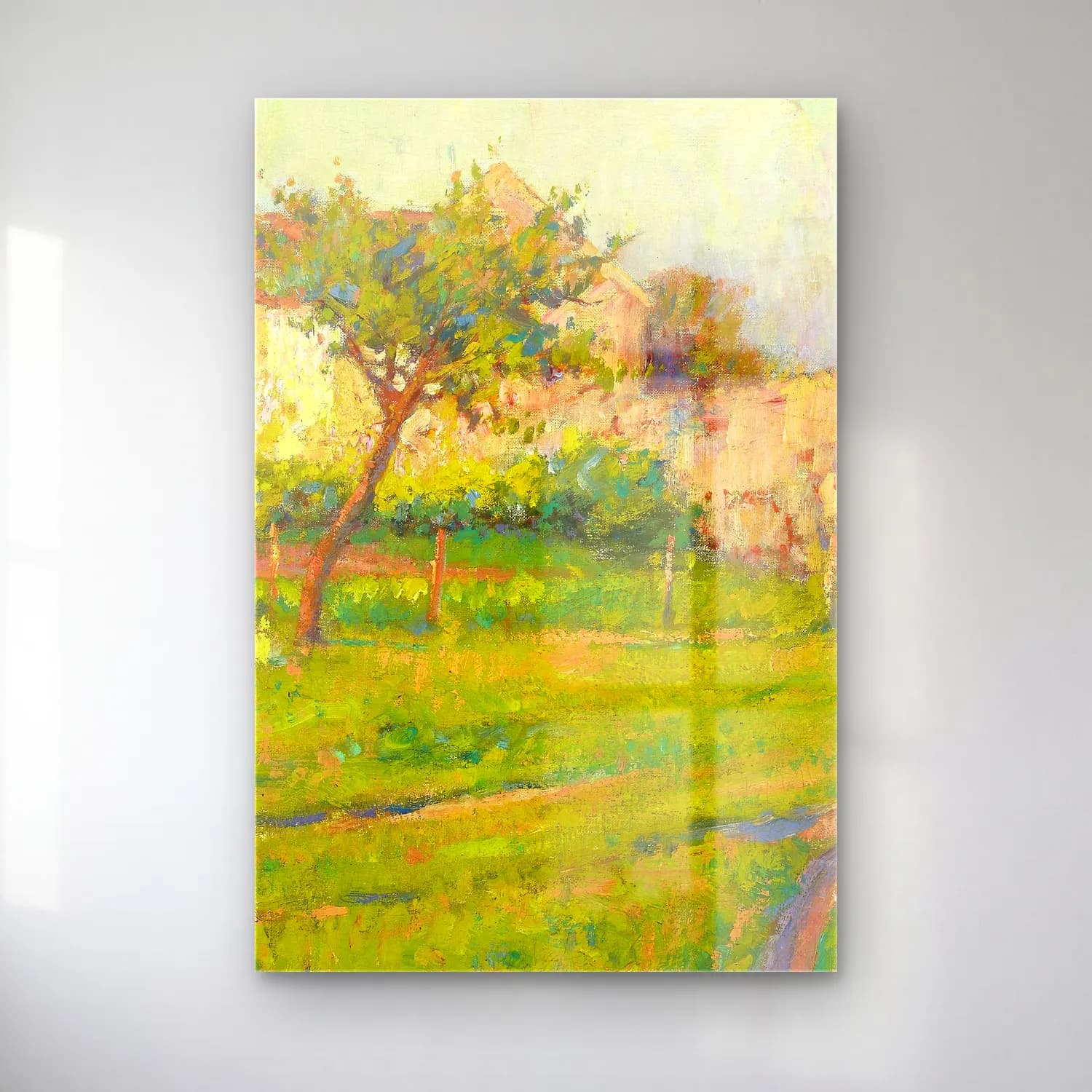Robert William Vonnoh – Spring in France – Pastel Tonlar cam tablo — Robert William Vonnoh – Spring in France – Pastel Tonlar — empresyonist çiçek bahçesi