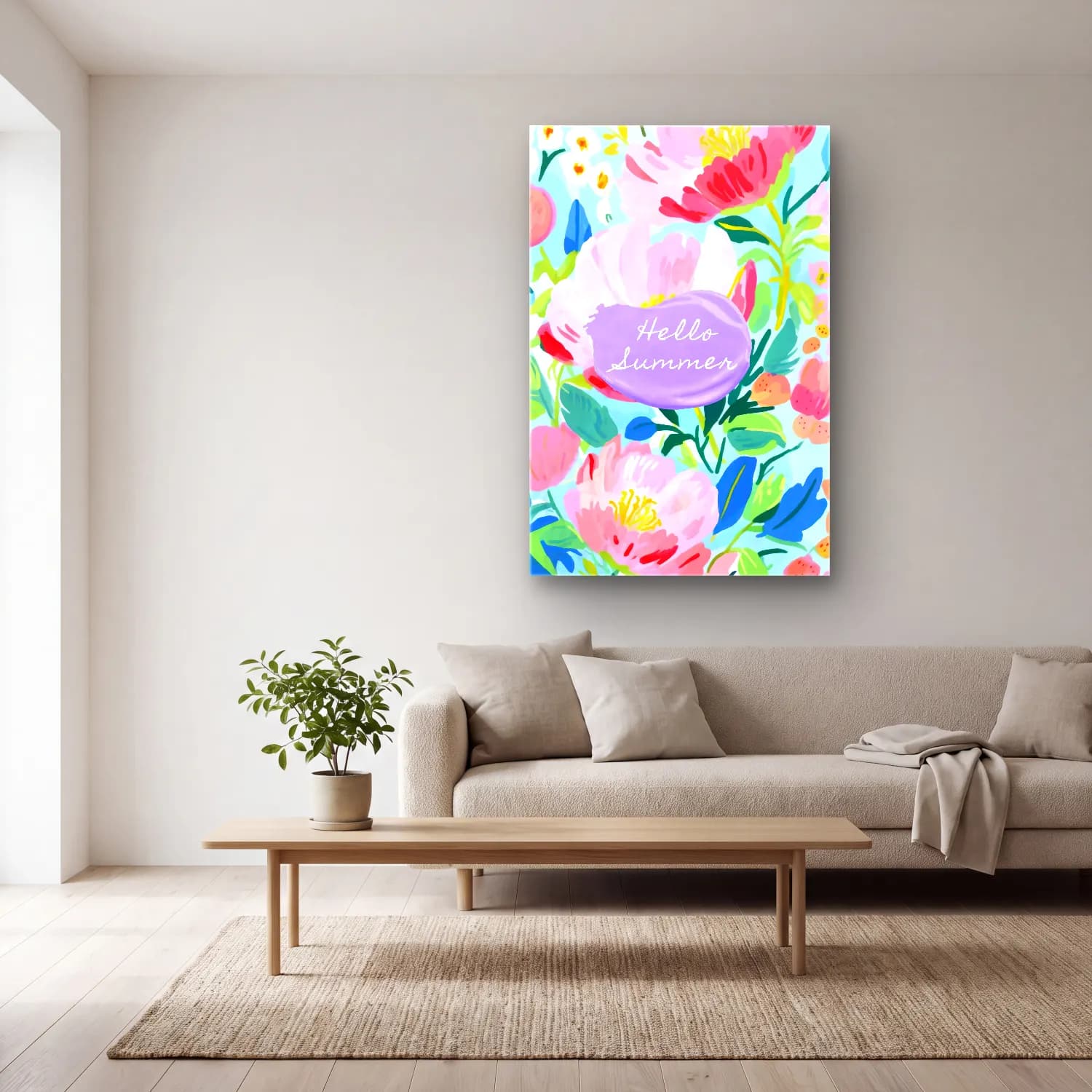 Pastel Çiçek Deseni No. 41 cam tablo — açık renk salonda