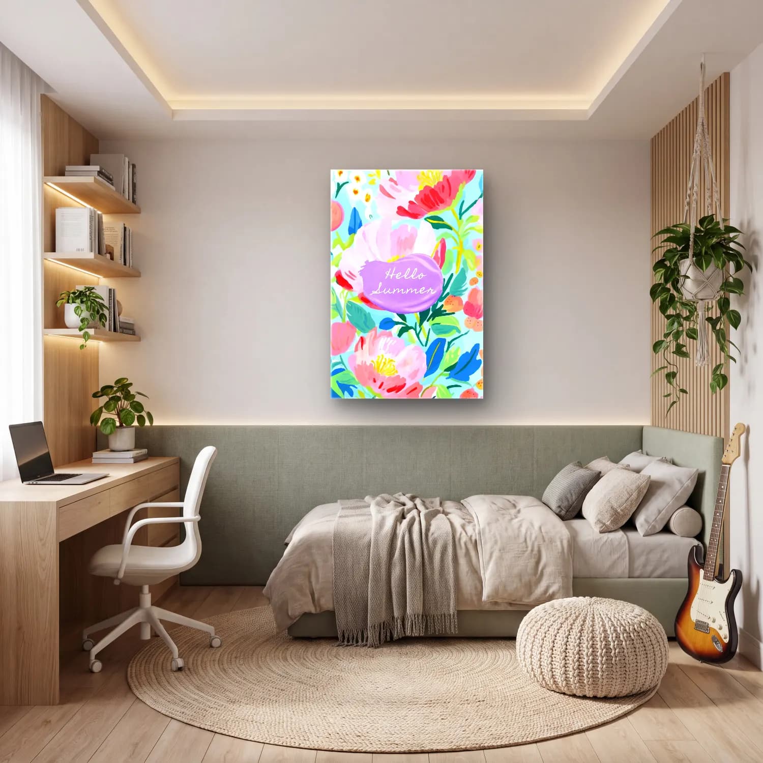 Pastel Çiçek Deseni No. 41 cam tablo — genç odasında