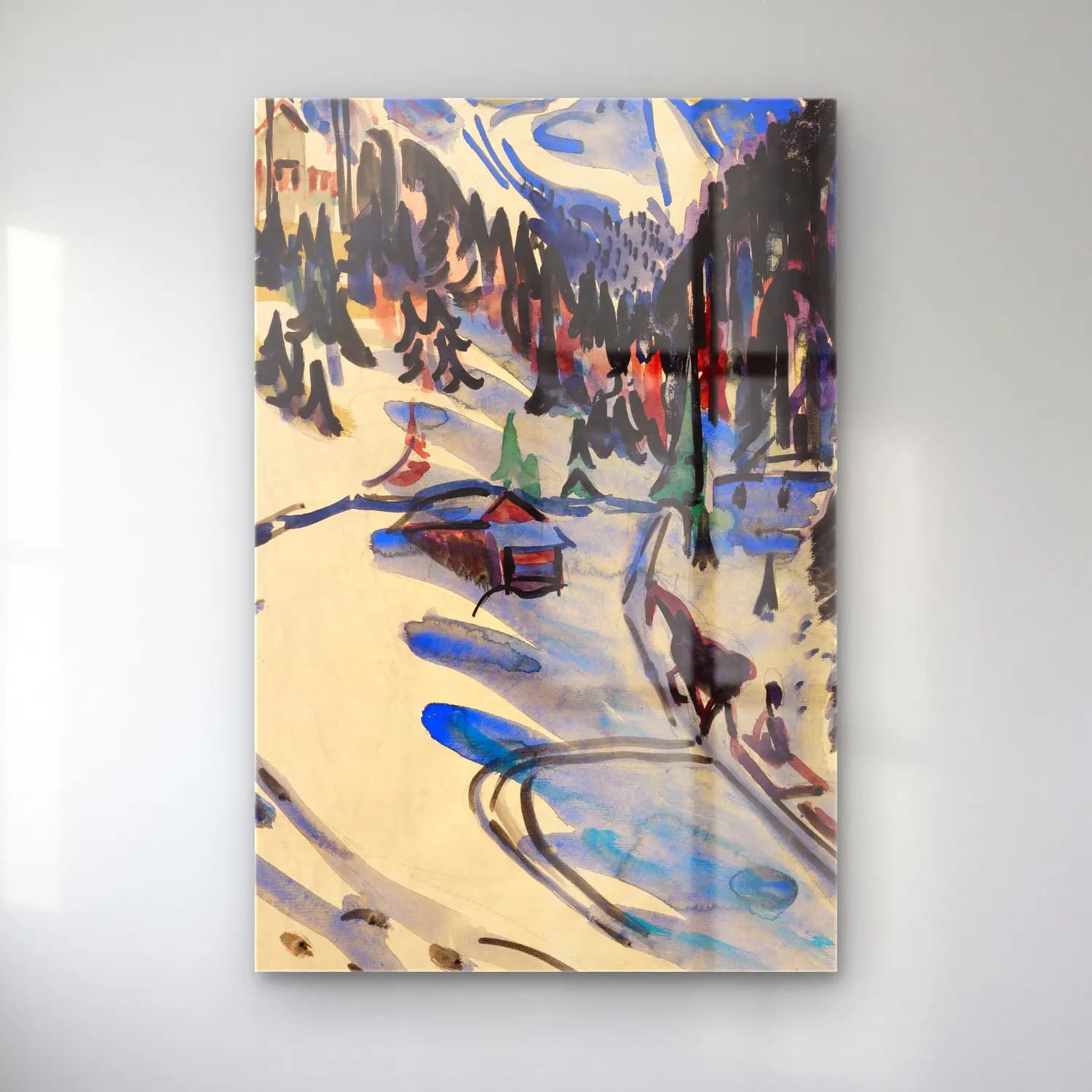 Ernst Ludwig Kirchner – Sertigtal im Winter – Siyah Beyaz Tonlar cam tablo — Ernst Ludwig Kirchner – Sertigtal im Winter – Siyah Beyaz Tonlar — suluboya kayak