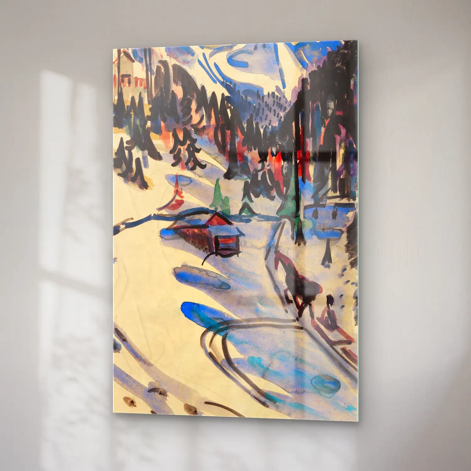 Ernst Ludwig Kirchner – Sertigtal im Winter – Siyah Beyaz Tonlar cam tablo — sağ açıdan görünüm