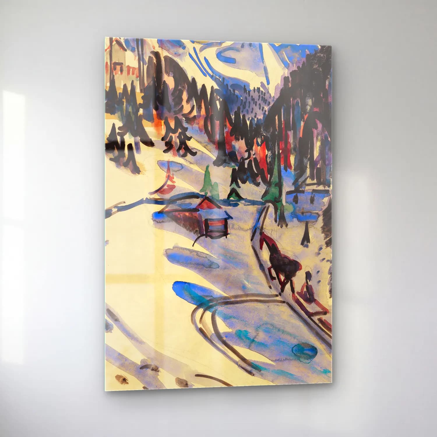 Ernst Ludwig Kirchner – Sertigtal im Winter – Siyah Beyaz Tonlar cam tablo — sol açıdan görünüm