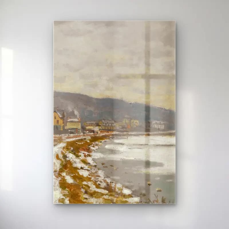 Claude Monet – La Seine À Bougival cam tablo — Claude Monet – La Seine À Bougival — empresyonist karlı kış manzarası