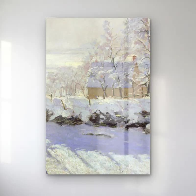 Claude Monet – The Magpie – Bej Tonlar cam tablo — Claude Monet – The Magpie – Bej Tonlar — empresyonist karlı kış manzarası