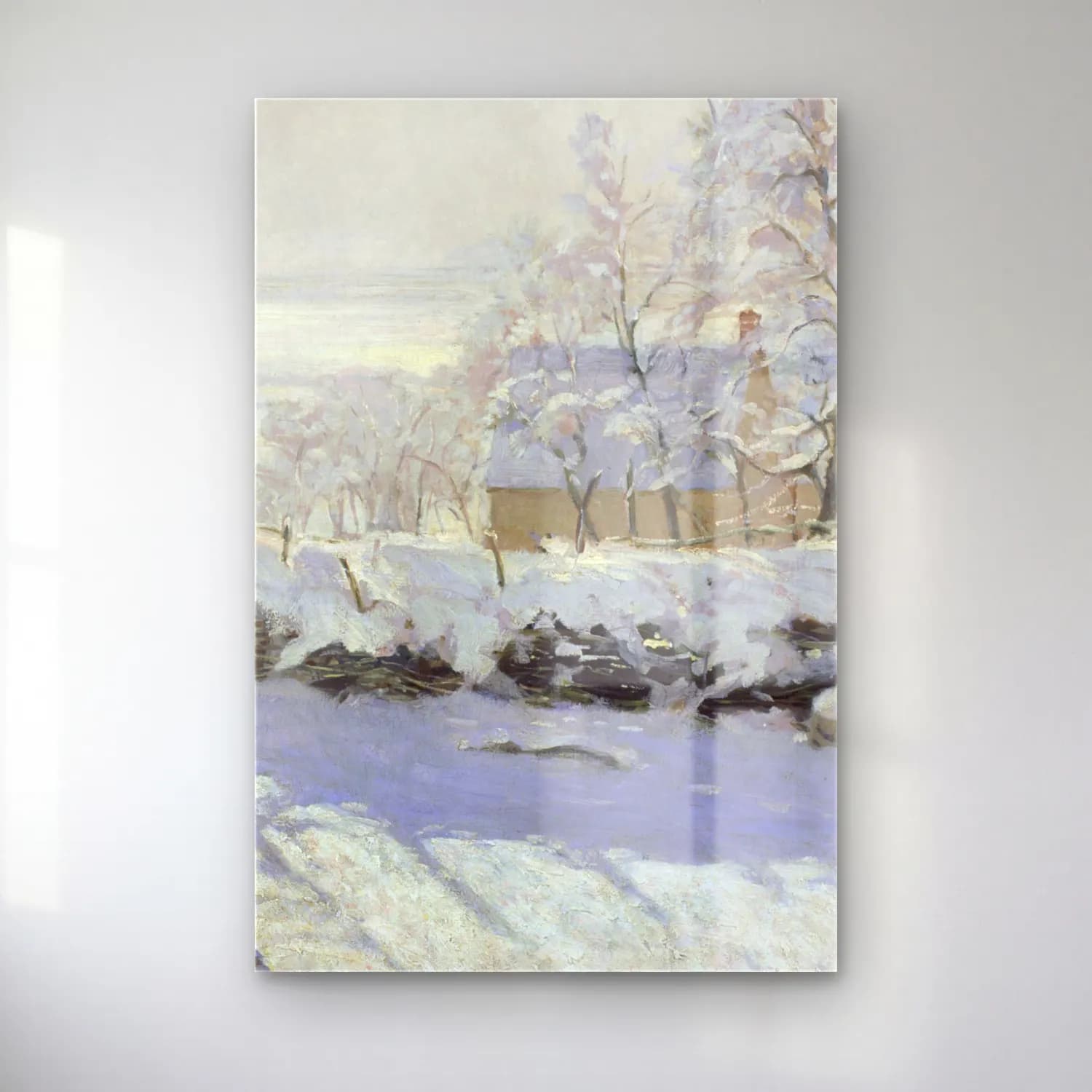 Claude Monet – The Magpie – Bej Tonlar cam tablo — Claude Monet – The Magpie – Bej Tonlar — empresyonist karlı kış manzarası