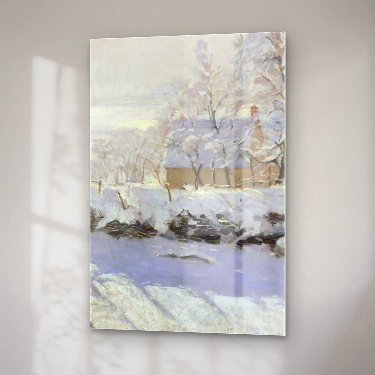 Claude Monet – The Magpie – Bej Tonlar cam tablo — sağ açıdan görünüm